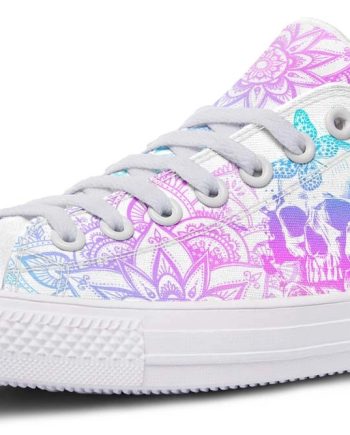 Pink Skull & Moth Low-Top Sneakers - Edgy Streetwear Design