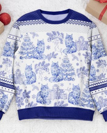 Custom Cat Breeds Christmas Tree - Toile De Jouy - Personalized Ugly Sweater