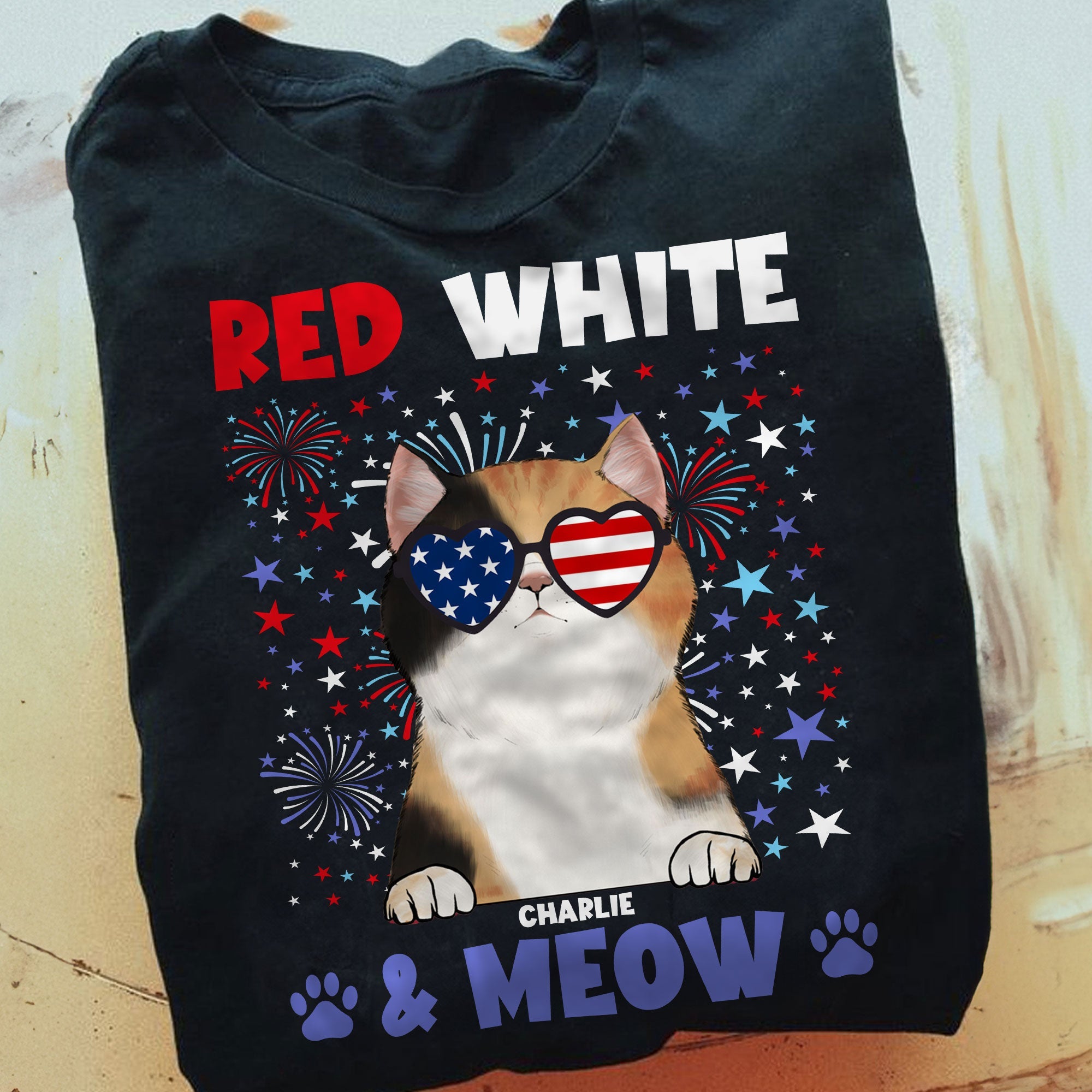 Red White & Meow With 4Th Of July Pattern - PersonalizedOne Size Shirt