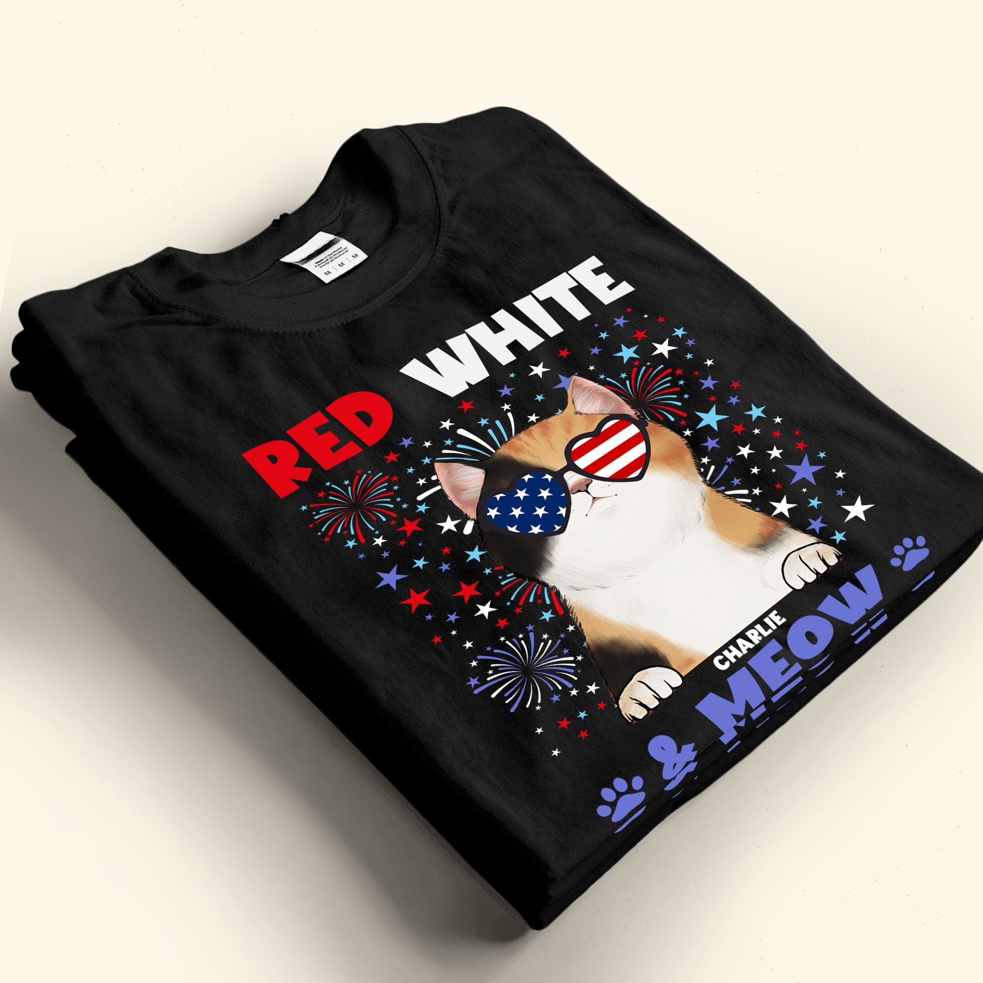 Red White & Meow With 4Th Of July Pattern - PersonalizedOne Size Shirt
