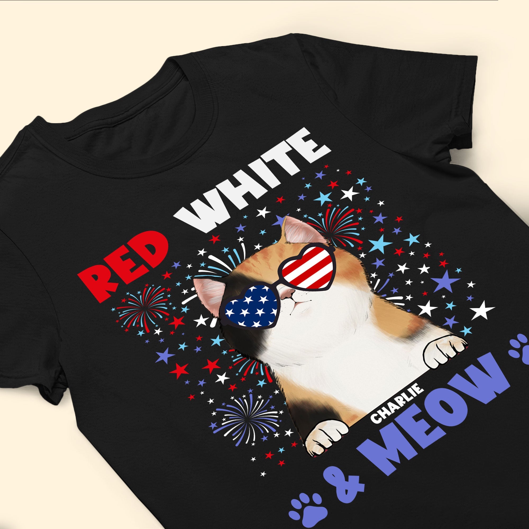 Red White & Meow With 4Th Of July Pattern - PersonalizedOne Size Shirt