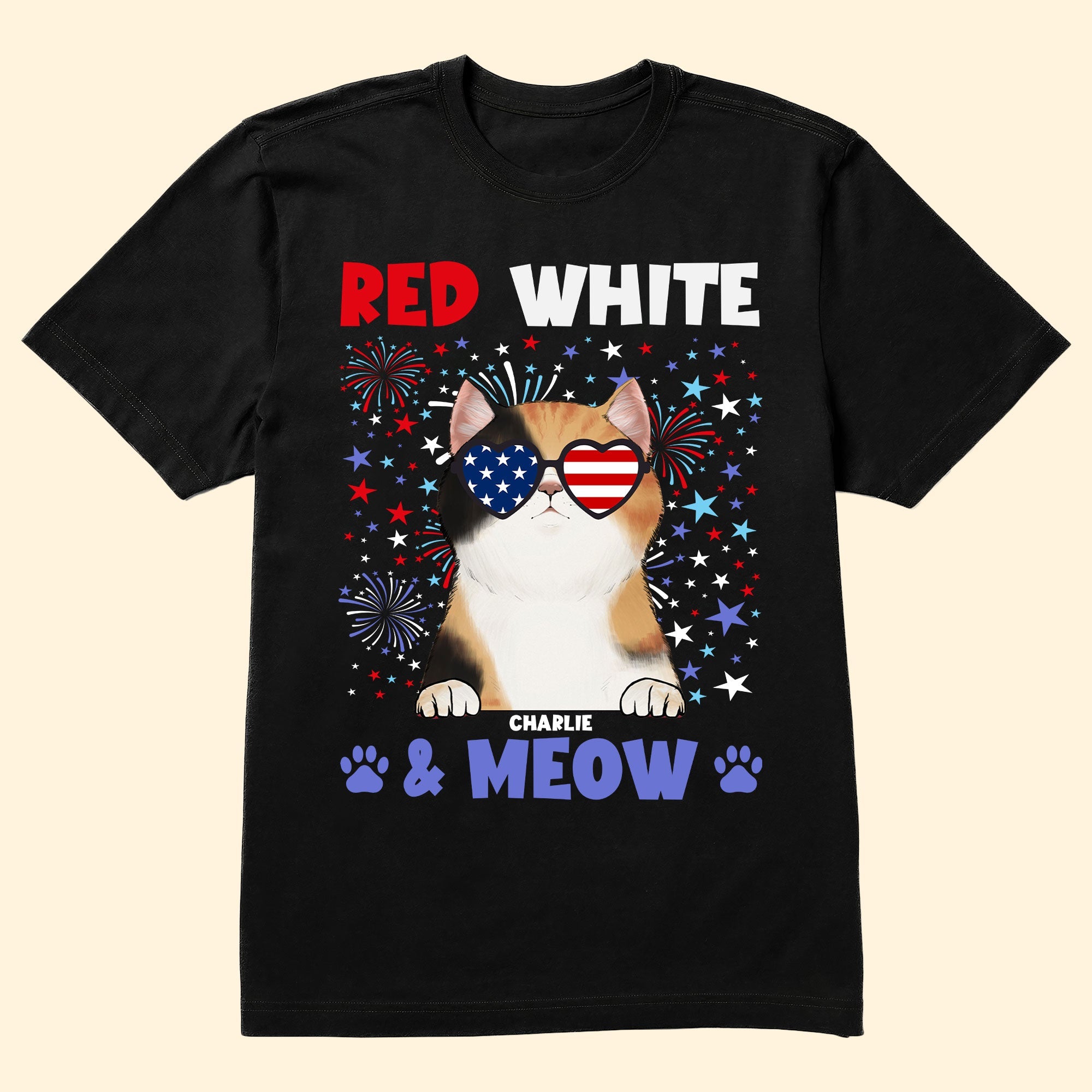 Red White & Meow With 4Th Of July Pattern - PersonalizedOne Size Shirt