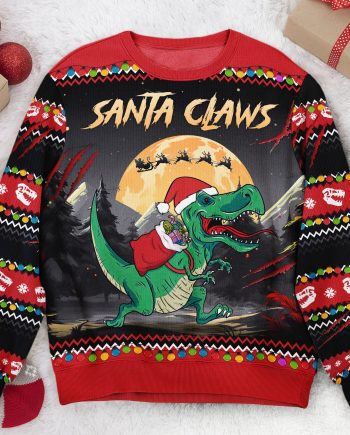 Santa Claws T-Rex Christmas Dinosaur Santa - Personalized Ugly Sweater