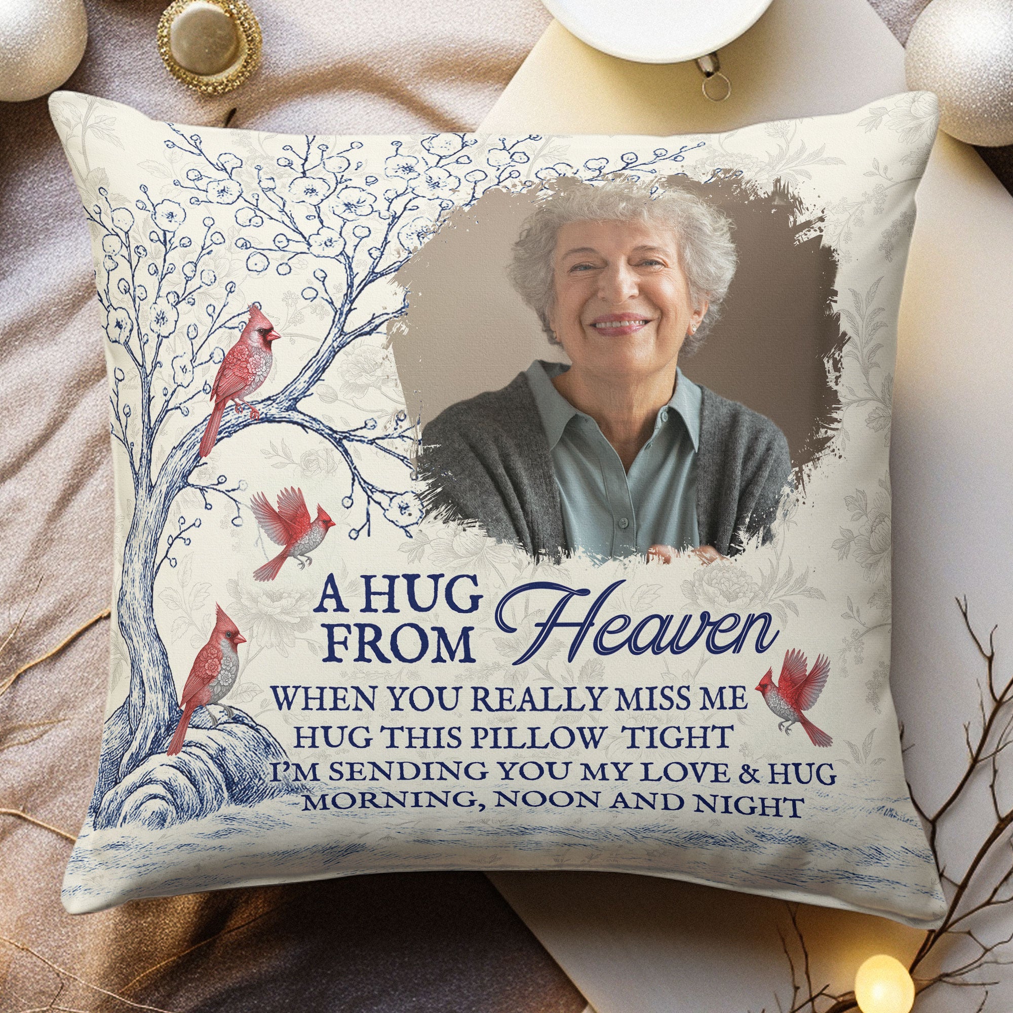 A Hug From Heaven New Version Toile De Jouy Style - Personalized Photo Pillow
