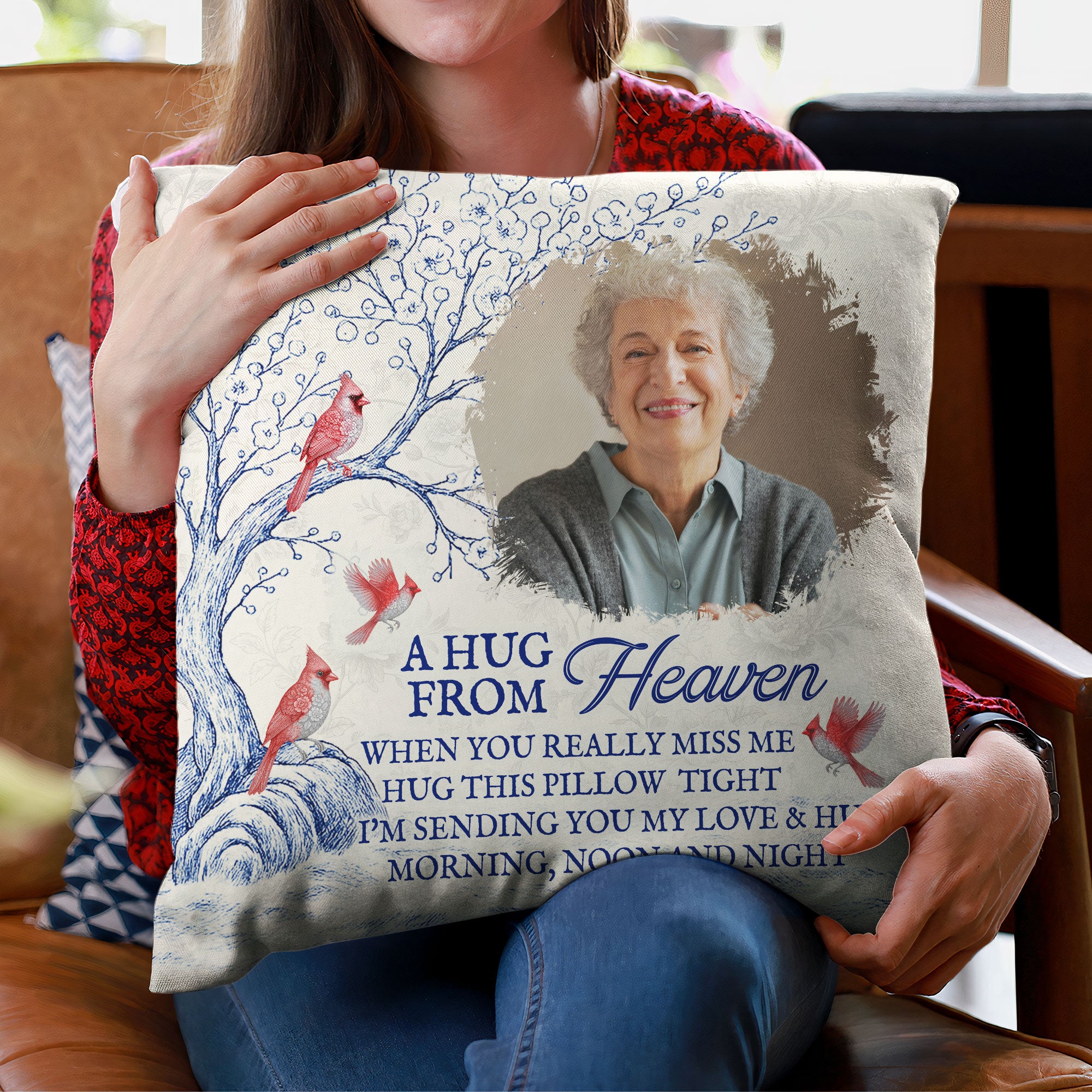 A Hug From Heaven New Version Toile De Jouy Style - Personalized Photo Pillow