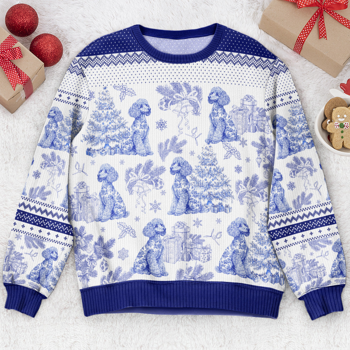 Custom Dog Breeds Christmas Tree - Toile De Jouy - Personalized Ugly Sweater