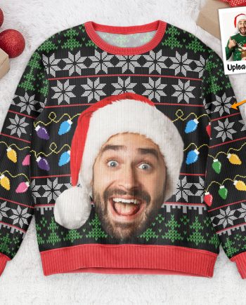 Custom Funny Face Light Up Christmas - Personalized Photo Ugly Sweater