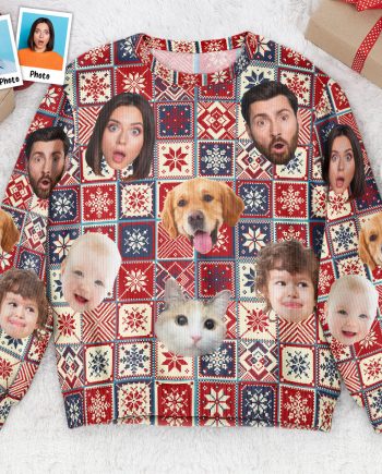Custom Photo Pet Family Cozy Sweater - Personalized Photo Ugly Sweater