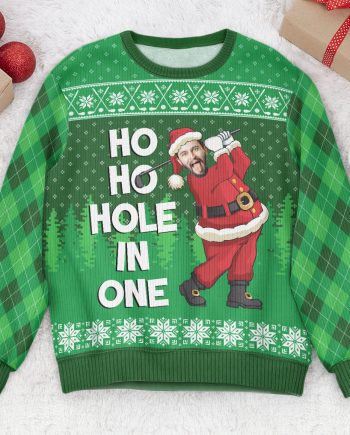 Ho Ho Hole In One - Personalized Photo Ugly Sweater