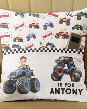 Monster Truck Alphabet Letters - Personalized Photo Pocket Pillow (Insert Included)