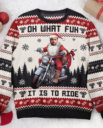Oh What Fun It Is To Ride Santa Driving Motorcycles - Personalized Photo Ugly Sweater