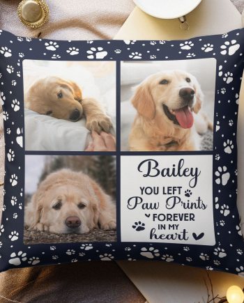 Paw Prints Forever In Our Hearts - Personalized Photo Pillow (Insert Included)