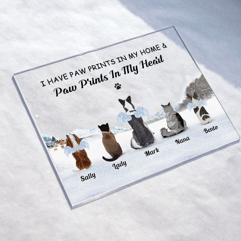 Paw Prints In My Home & Paw Prints In My Heart - Personalized Acrylic Plaque - Christmas, Loving Gift For Pet Lover, Dog Lover, Dog Owner, Cat Lover Cat Owner