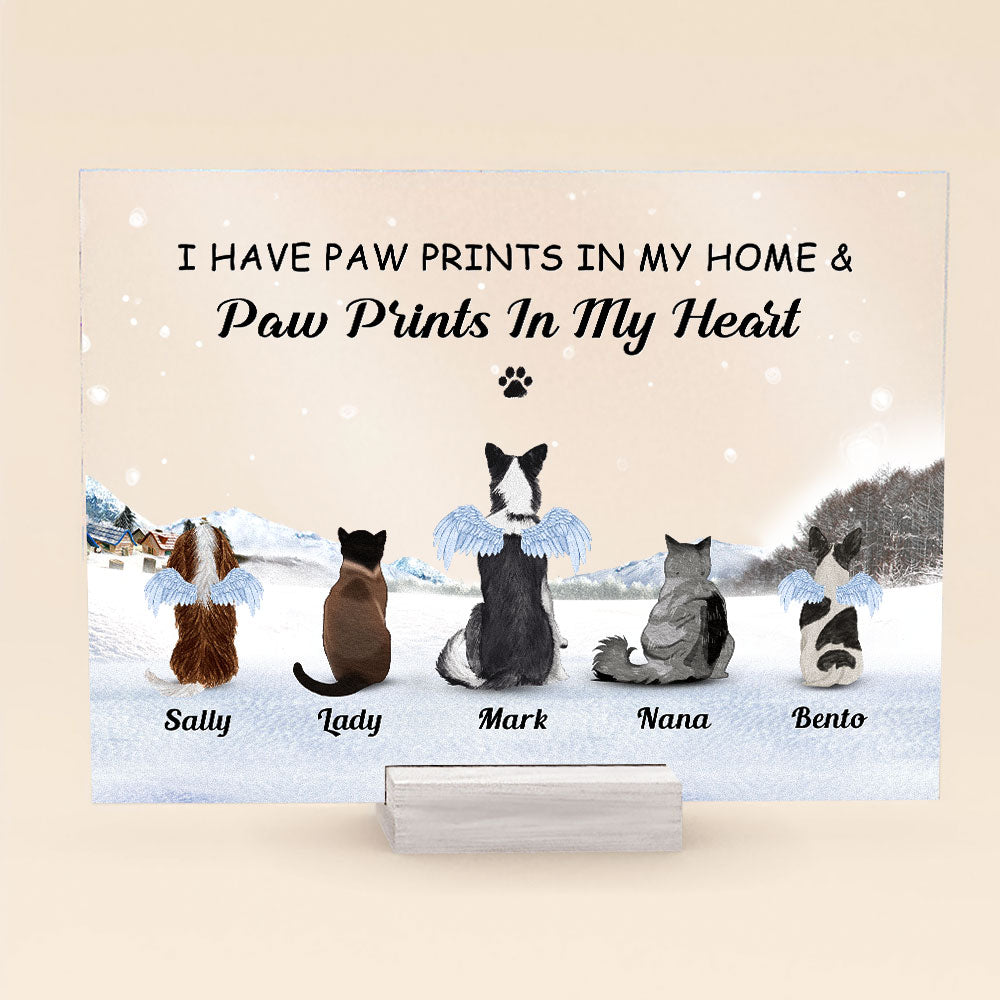 Paw Prints In My Home & Paw Prints In My Heart - Personalized Acrylic Plaque - Christmas, Loving Gift For Pet Lover, Dog Lover, Dog Owner, Cat Lover Cat Owner