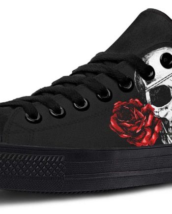 Gothic Rose & Skull Low-Top Sneakers - Black Streetwear
