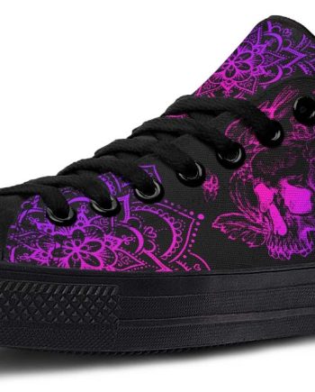 Pink Mandala Skull Low Top Sneakers - Edgy Artistic Footwear